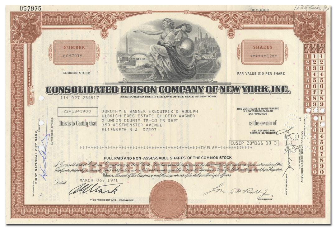 Consolidated Edison Company of New York, Inc. Stock Certificate