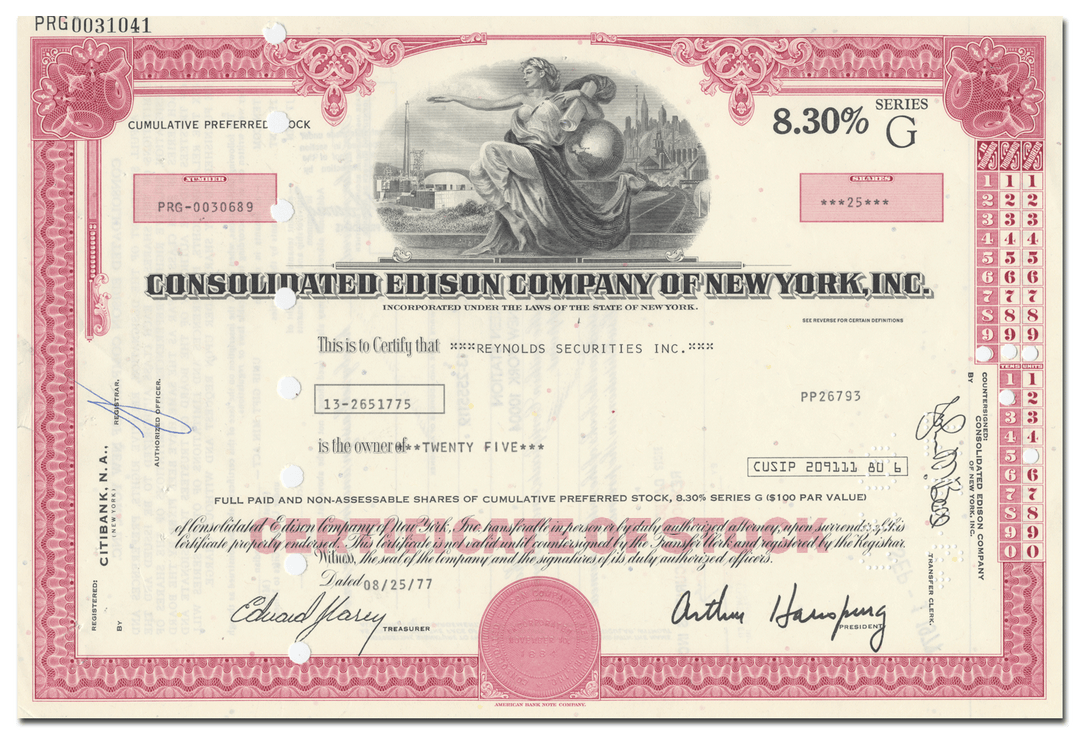 Consolidated Edison Company of New York, Inc. Stock Certificate