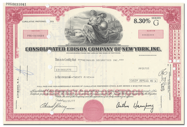 Consolidated Edison Company of New York, Inc. Stock Certificate