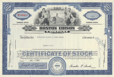Boston Edison Company Stock Certificate
