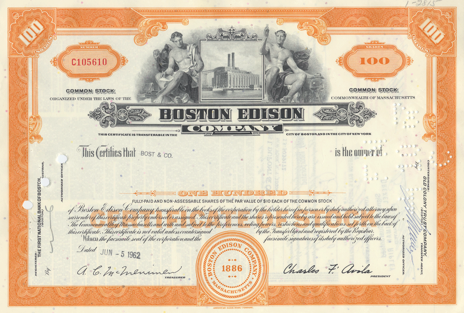 Boston Edison Company Stock Certificate