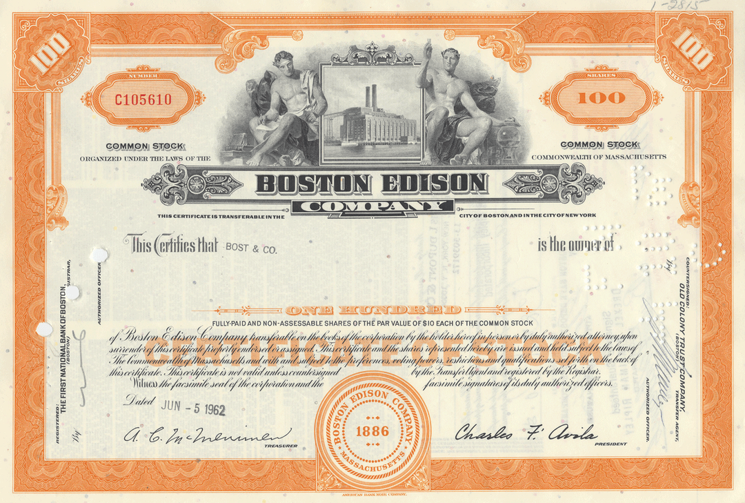 Boston Edison Company Stock Certificate