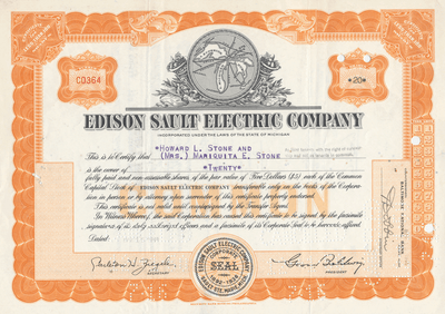Edison Sault Electric Company Stock Certificate