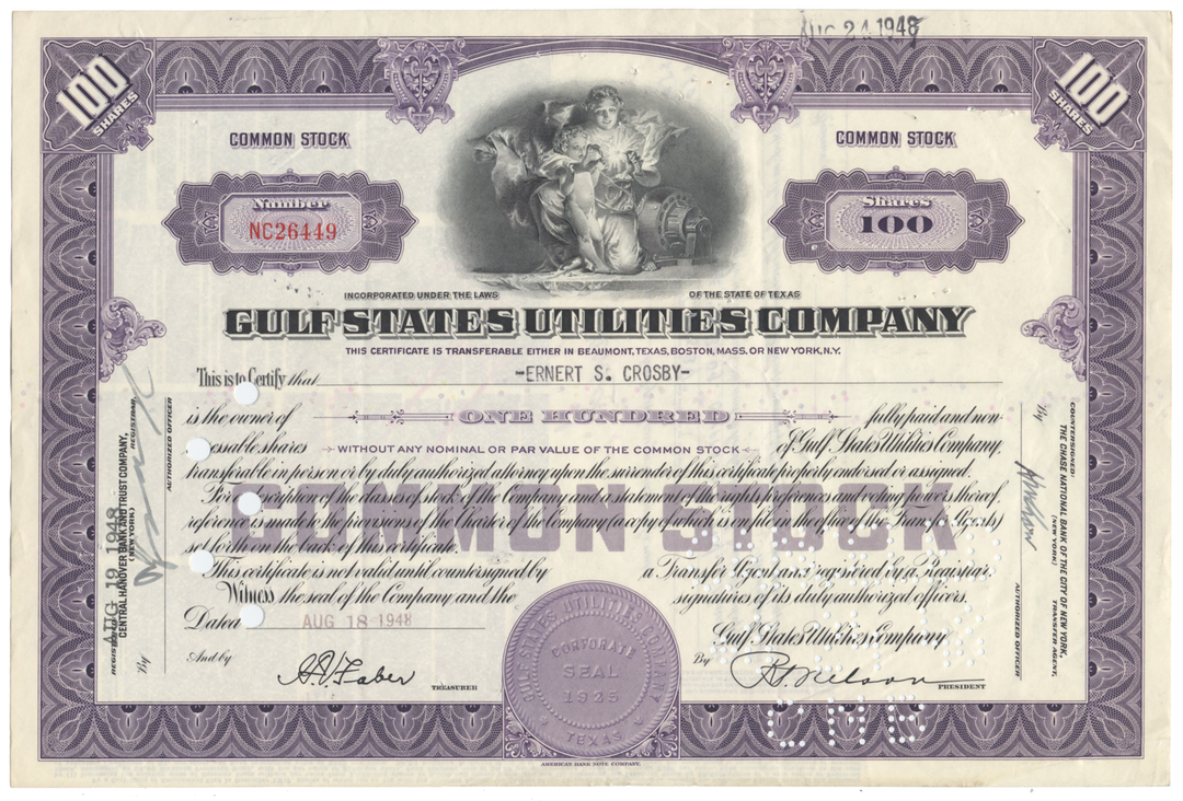 Gulf States Utilities Company Stock Certificate