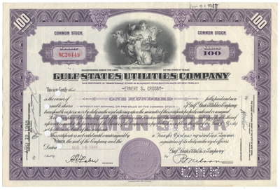 Gulf States Utilities Company Stock Certificate