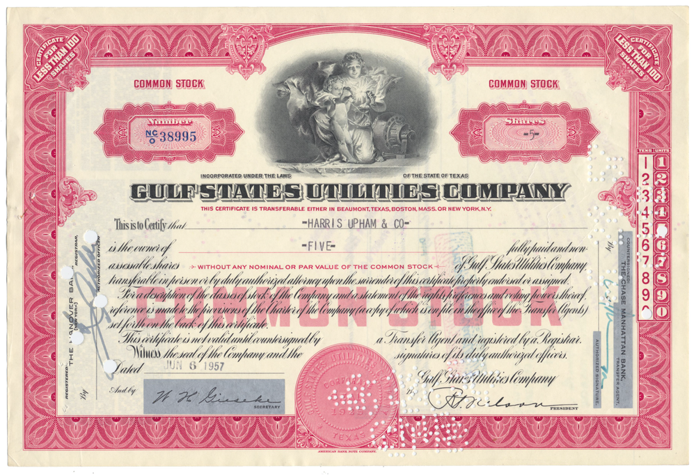 Gulf States Utilities Company Stock Certificate