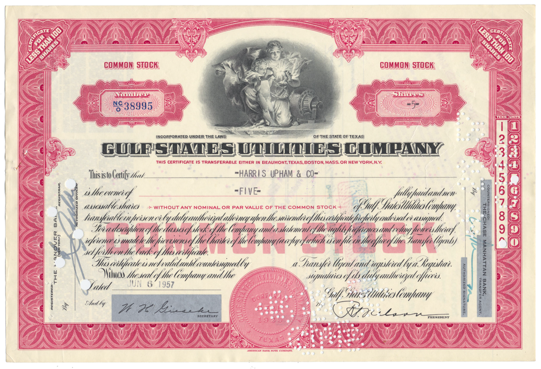 Gulf States Utilities Company Stock Certificate