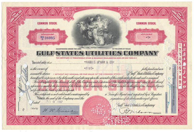 Gulf States Utilities Company Stock Certificate
