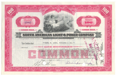 North American Light & Power Company Stock Certificate