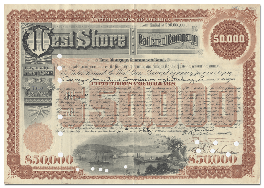 West Shore Railroad Company Bond Certificate