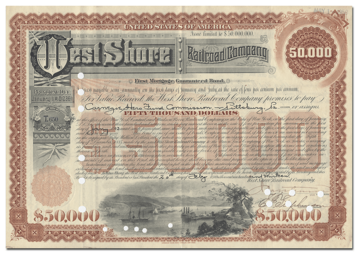 West Shore Railroad Company Bond Certificate