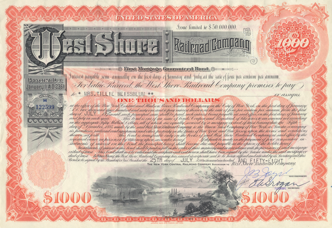 West Shore Railroad Company Bond Certificate