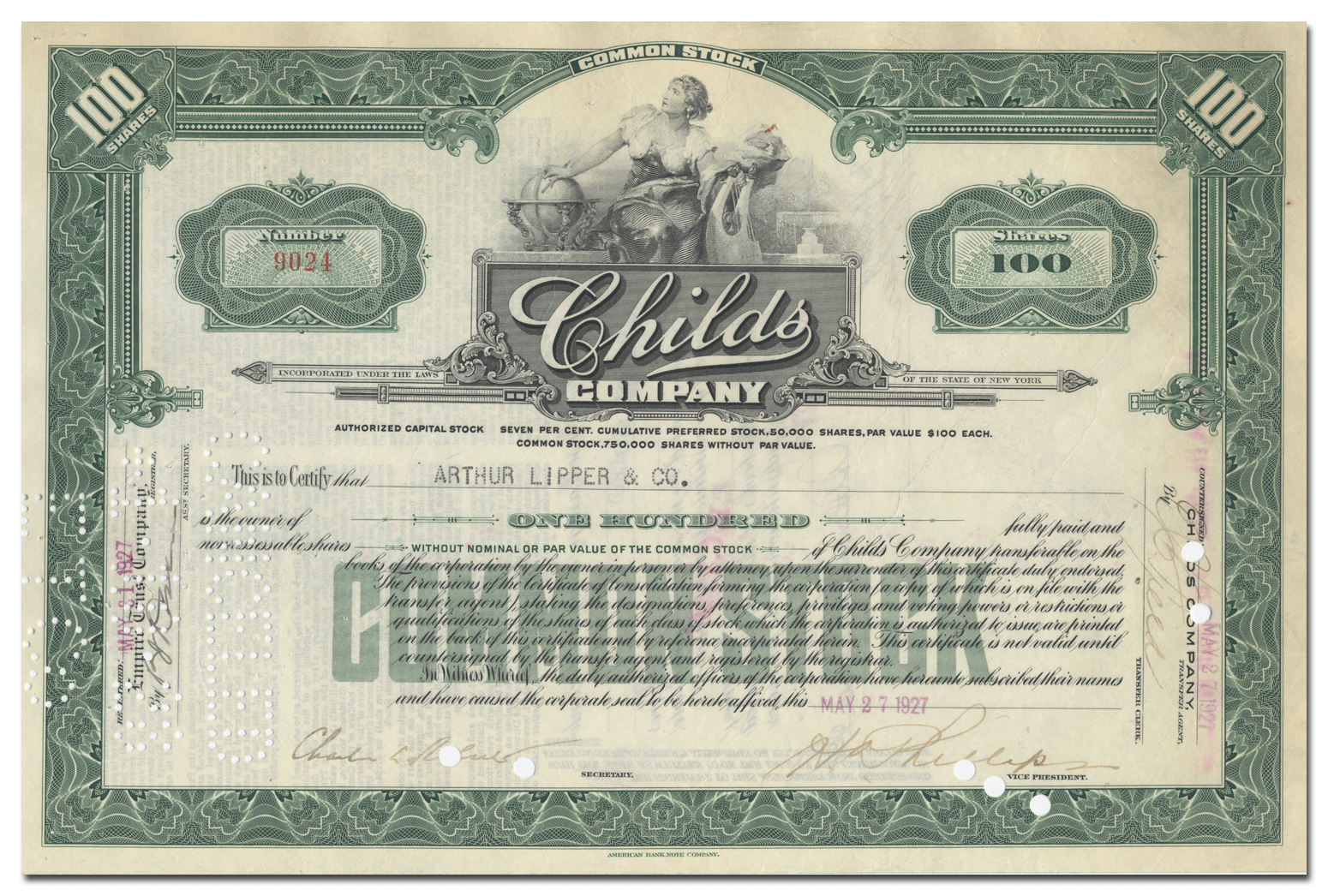 Childs Company Stock Certificate