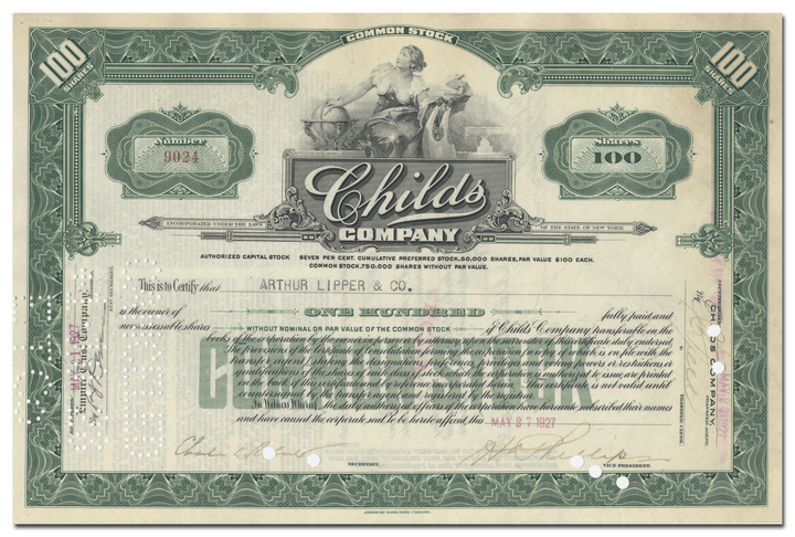 Childs Company Stock Certificate