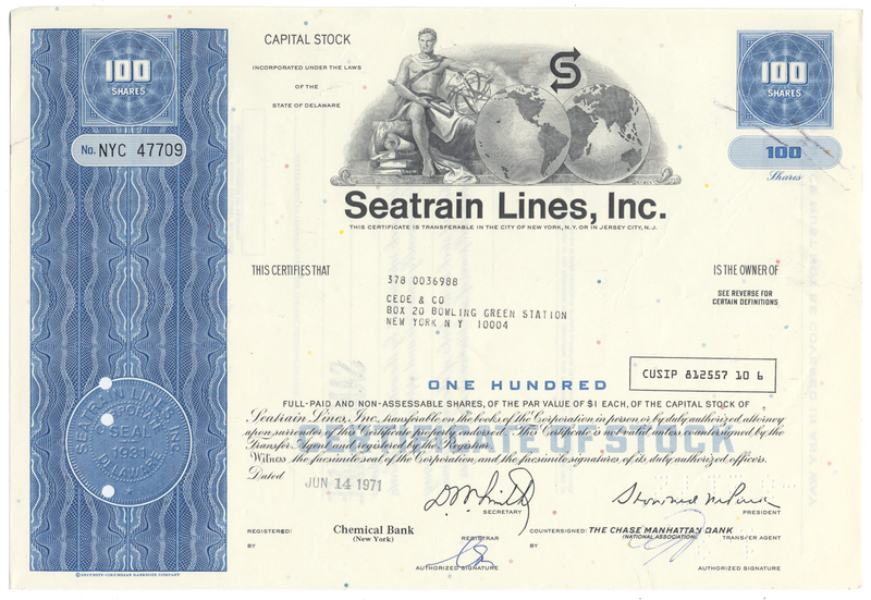 Seatrain Lines, Inc. Stock Certificate