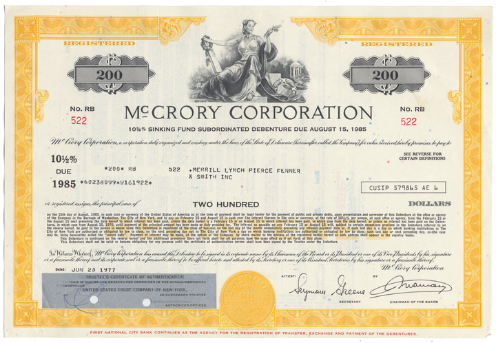 McCrory Corporation Bond Certificate