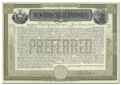 New York State Railways Stock Certificate