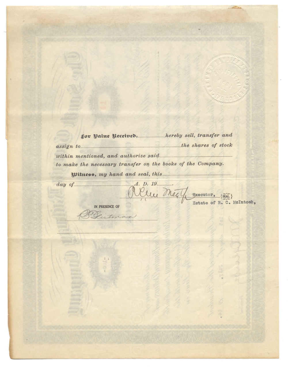 South Georgia Railway Company Stock Certificate