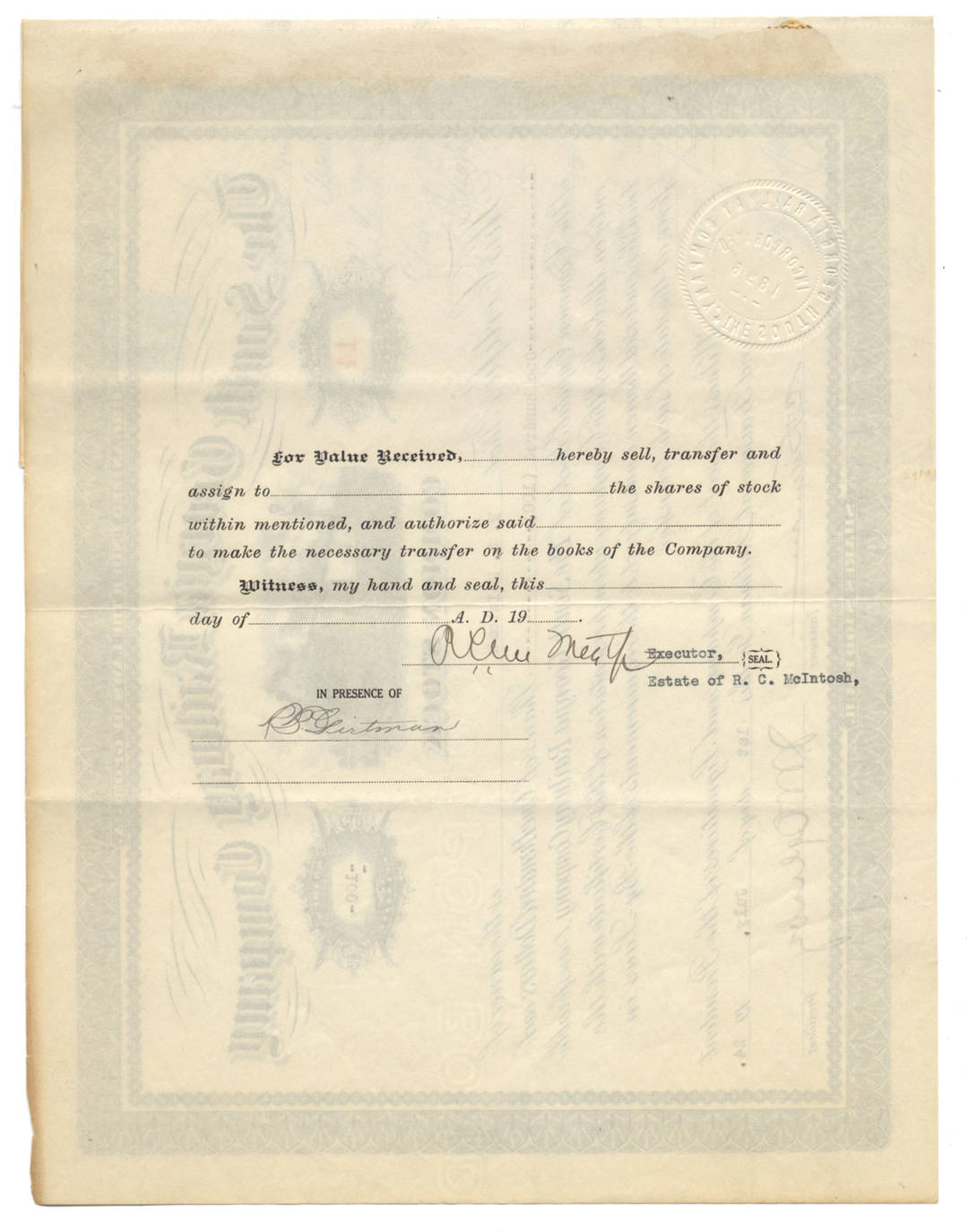 South Georgia Railway Company Stock Certificate