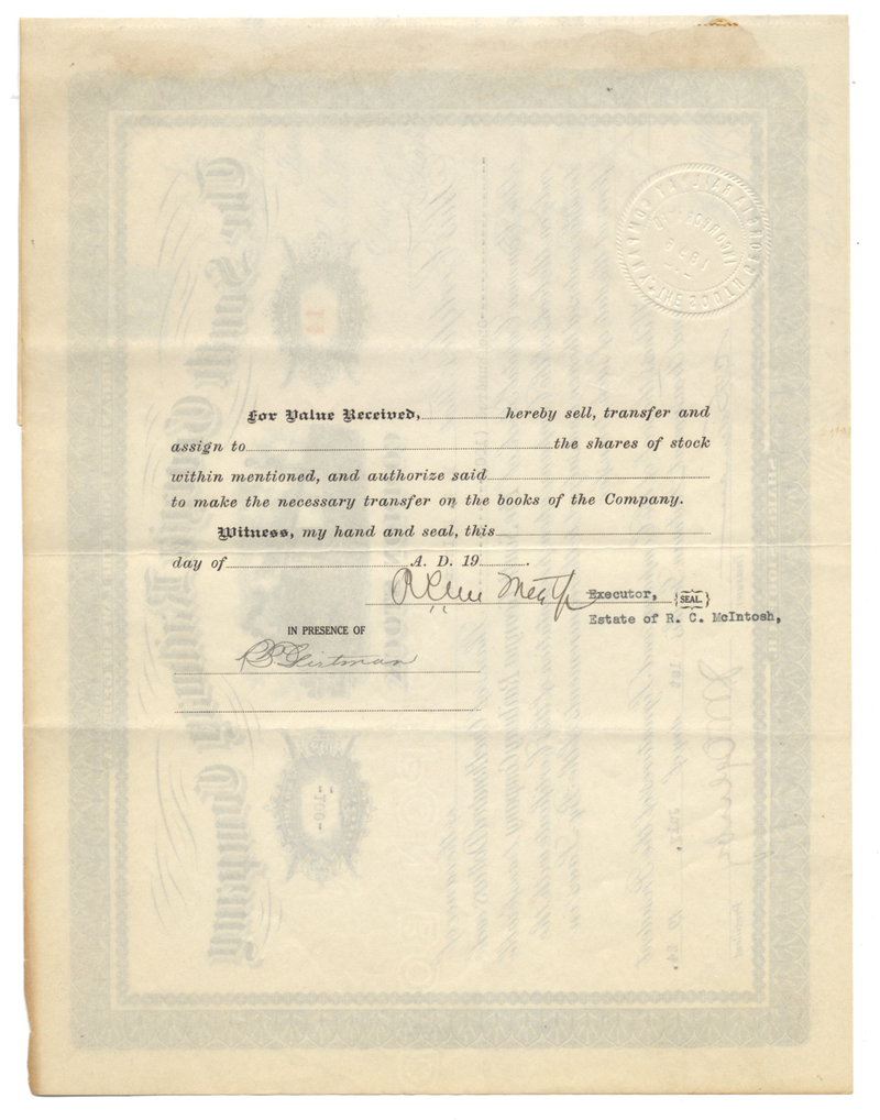 South Georgia Railway Company Stock Certificate