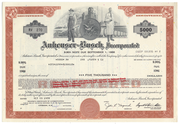 Anheuser-Busch Inc. Bond Certificate