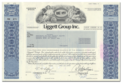 Liggett Group Inc. Stock Certificate