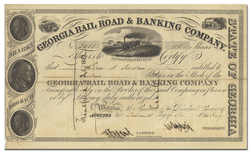 Georgia Rail Road & Banking Company Stock Certificate