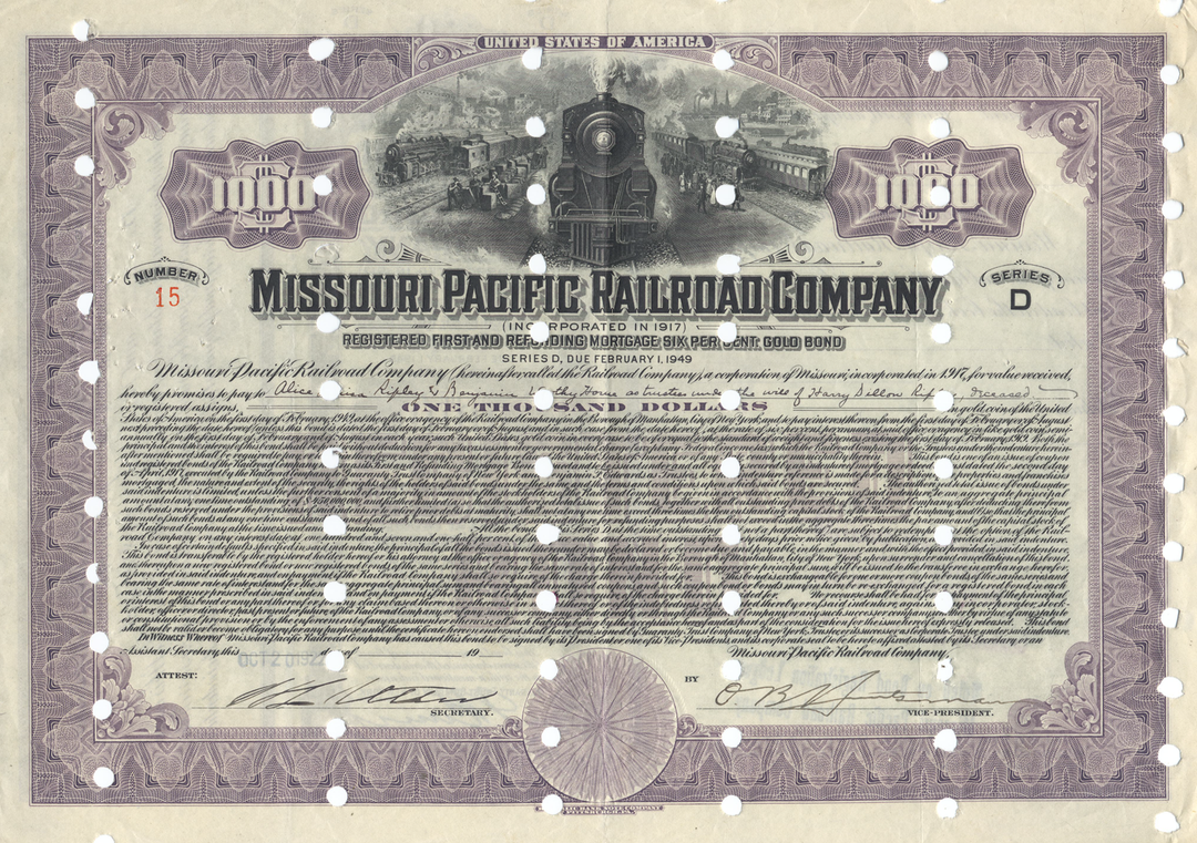 Missouri Pacific Railroad Company Bond Certificate