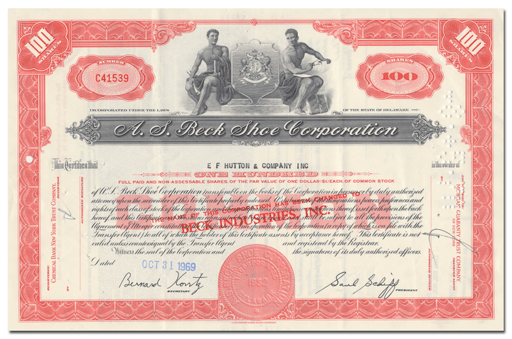 A. S. Beck Shoe Corporation Stock Certificate