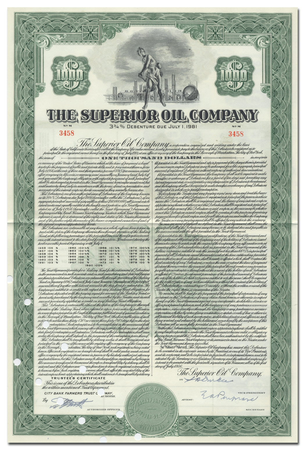 Superior Oil Company Bond Certificate