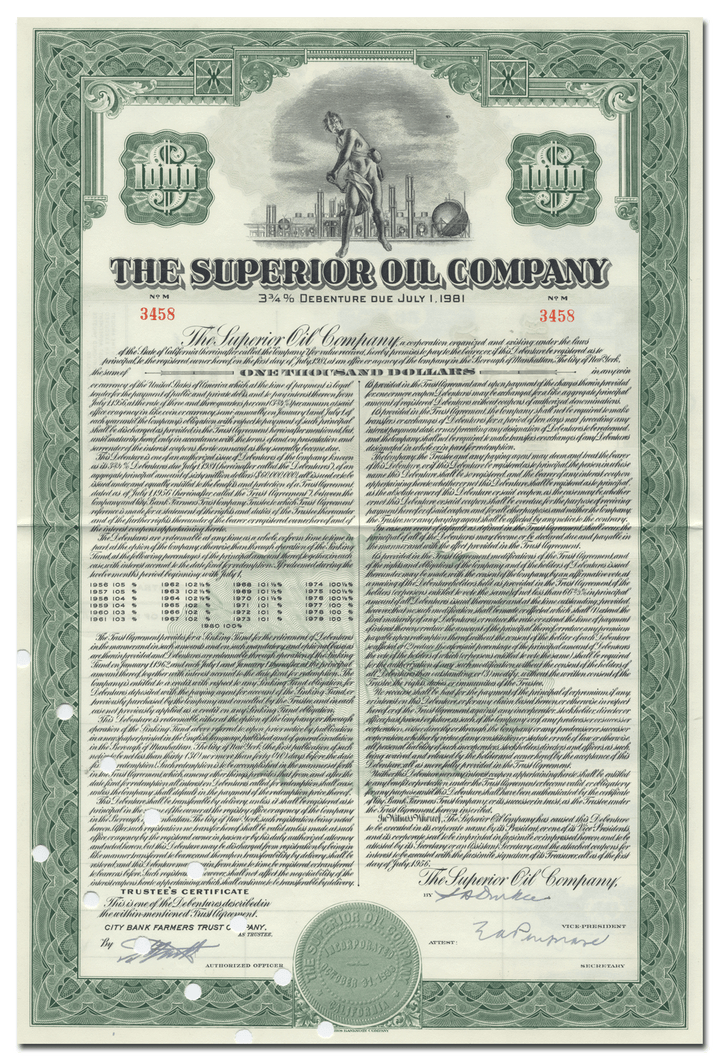 Superior Oil Company Bond Certificate