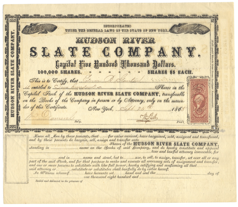 Hudson River Slate Company Stock Certificate