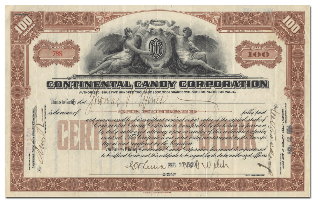 Continental Candy Corporation Stock Certificate