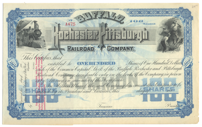 Buffalo, Rochester and Pittsburgh Railway Company Stock Certificate