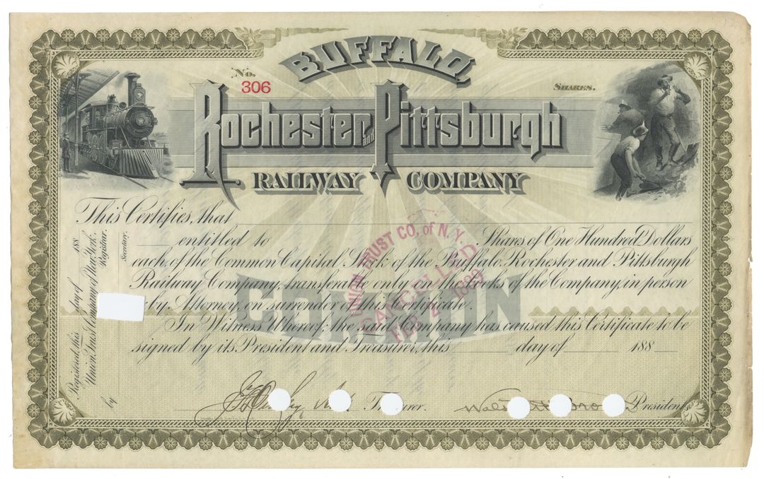 Buffalo, Rochester and Pittsburgh Railway Company Stock Certificate