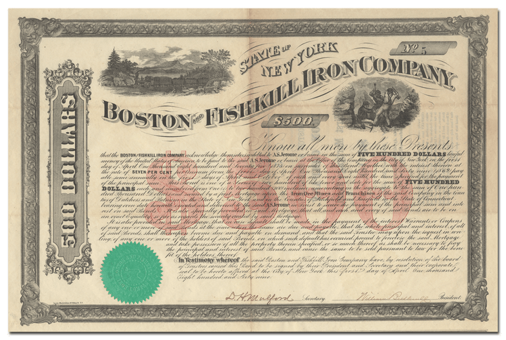 Boston and Fishkill Iron Company Stock Certificate