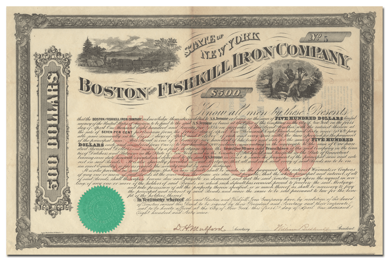 Boston and Fishkill Iron Company Stock Certificate