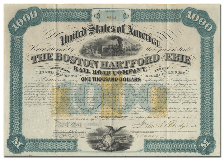 Boston, Hartford and Erie Rail Road Company Stock Certificate