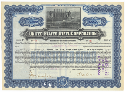 United States Steel Corporation Bond Certificate Issued to Andrew Carnegie