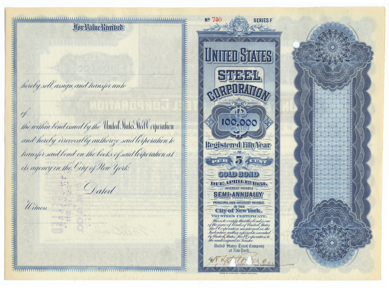 United States Steel Corporation Bond Certificate Issued to Andrew Carnegie