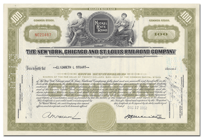 New York, Chicago and St. Louis Railroad Company Stock Certificate