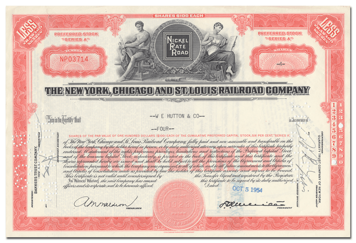 New York, Chicago and St. Louis Railroad Company Stock Certificate