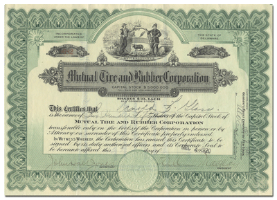 Mutual Tire and Rubber Corporation Stock Certificate
