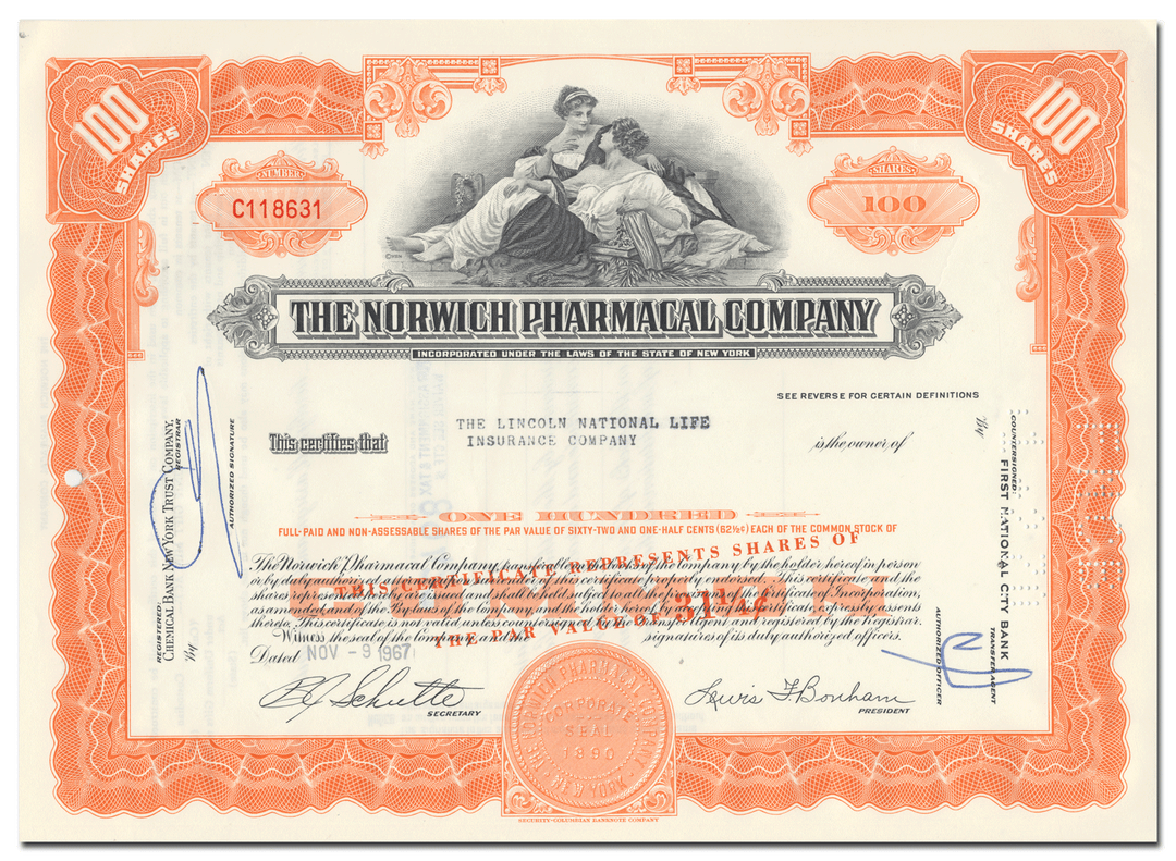 Norwich Pharmacal Company Stock Certificate