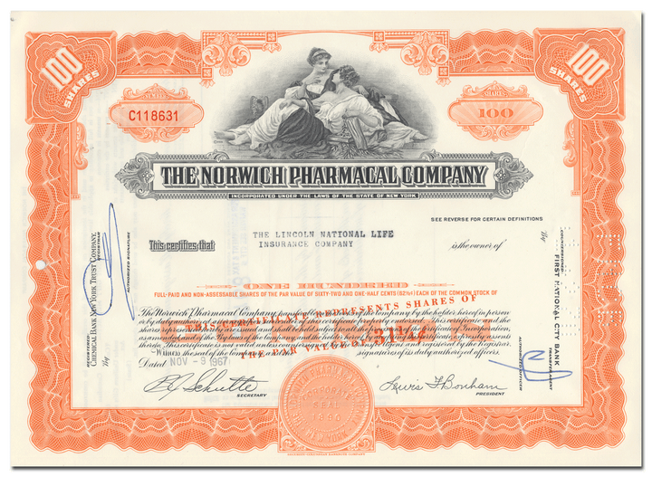 Norwich Pharmacal Company Stock Certificate