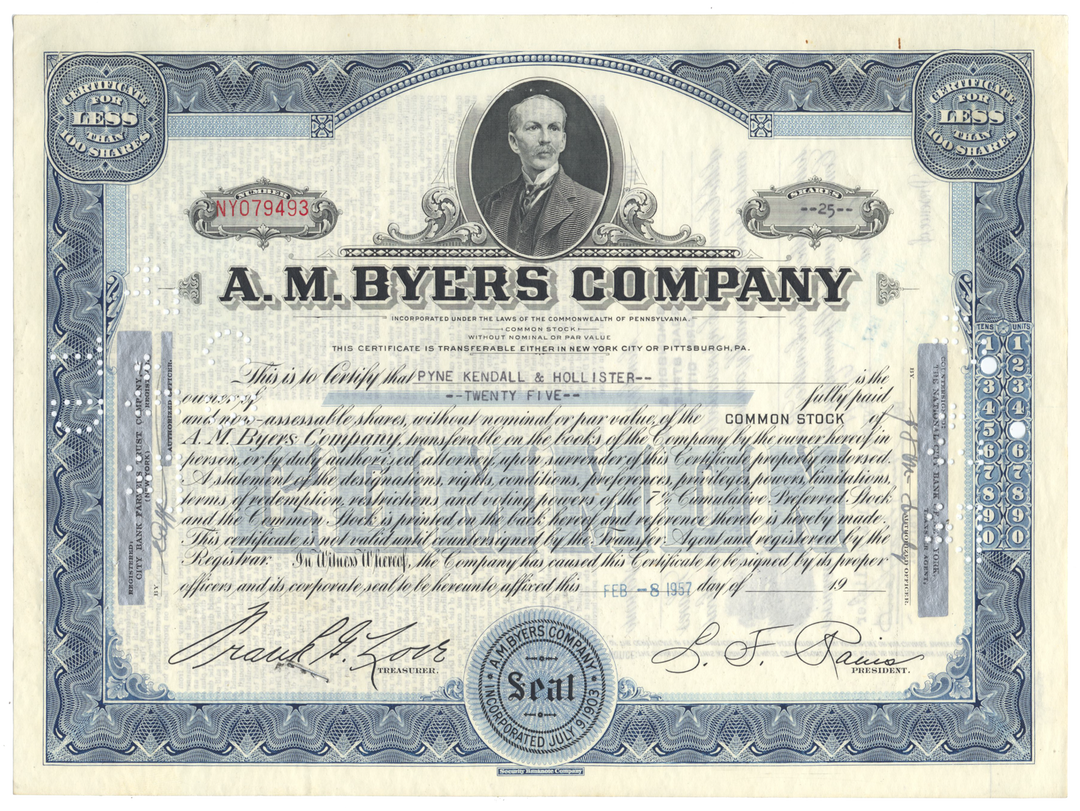 A. M. Byers Company Stock Certificate