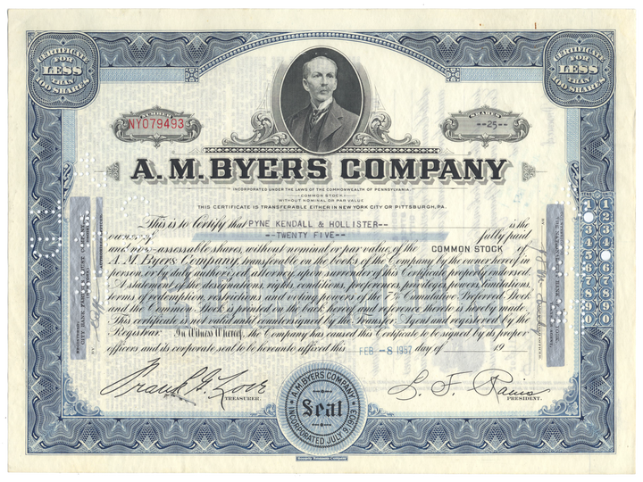 A. M. Byers Company Stock Certificate