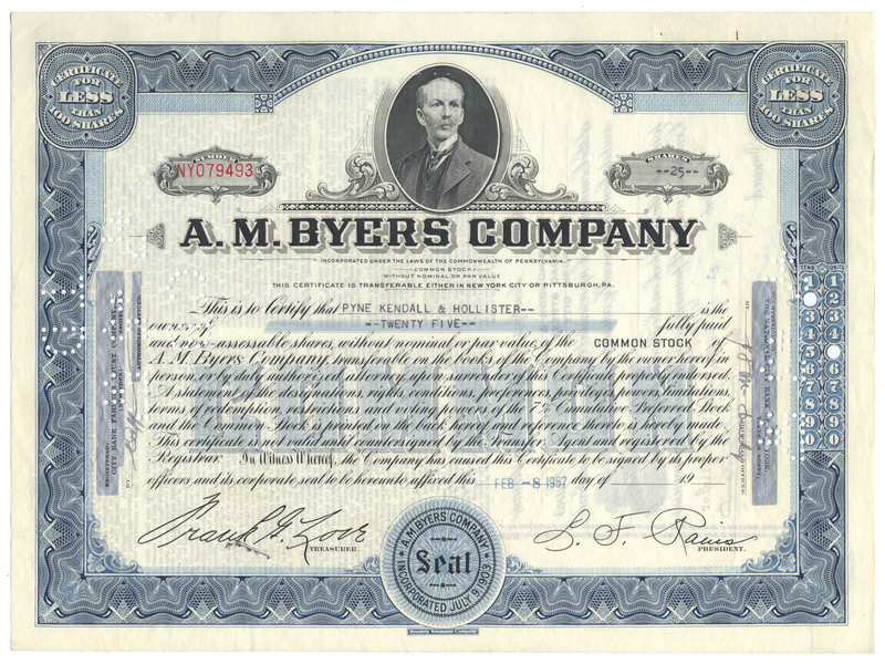 A. M. Byers Company Stock Certificate