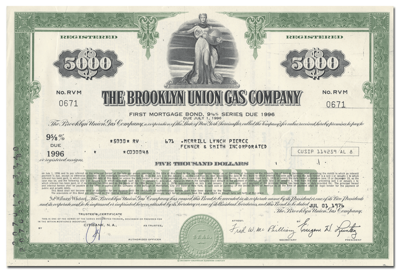 Brooklyn Union Gas Company Bond Certificate