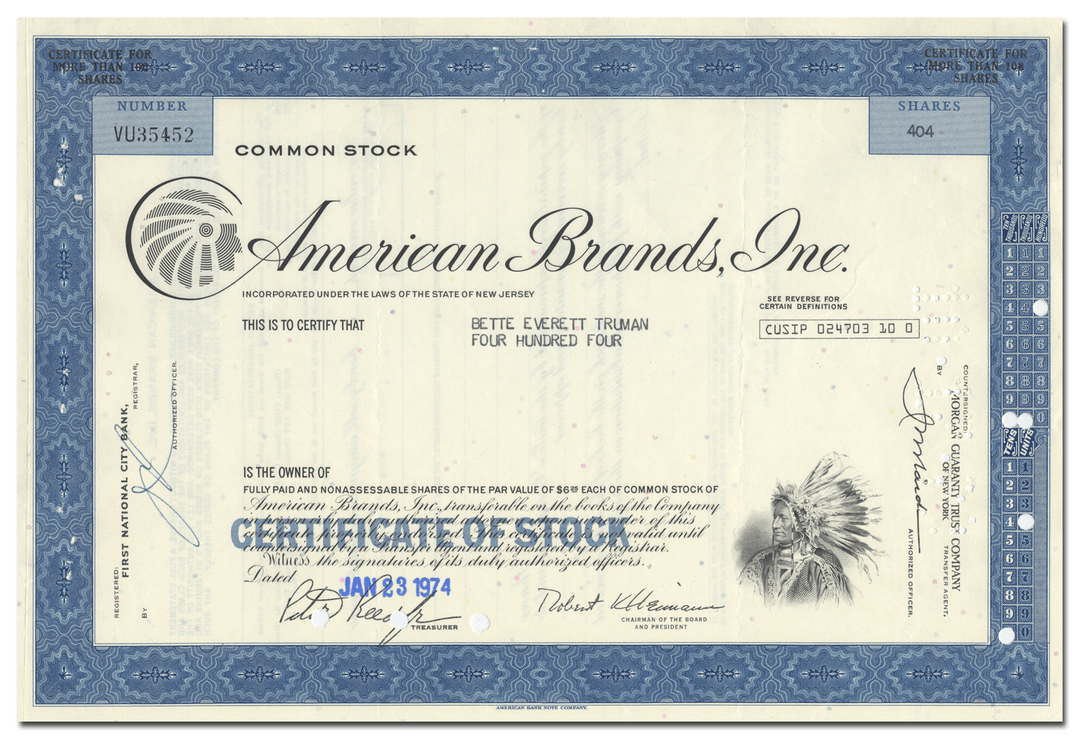 American Brands, Inc. Stock Certificate